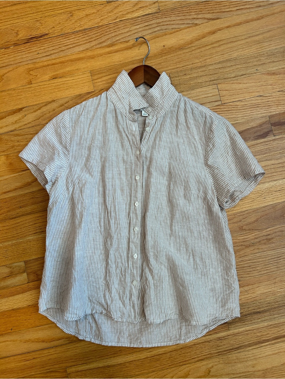 J. Crew Lightweight Striped Short-Sleeve Button-Up Shirt - Cream & Tan